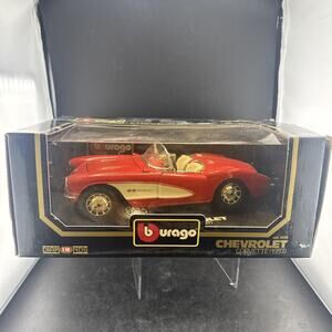 Burago 1957 Chevy Convertible Corvette Black & Red 1/18 Diecast #3034 VTG